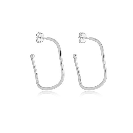 Brinco de argola liso banho em rodio branco