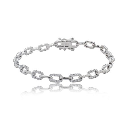 Pulseira de corrente cravejado de zirconia cristal banho em rodio branco
