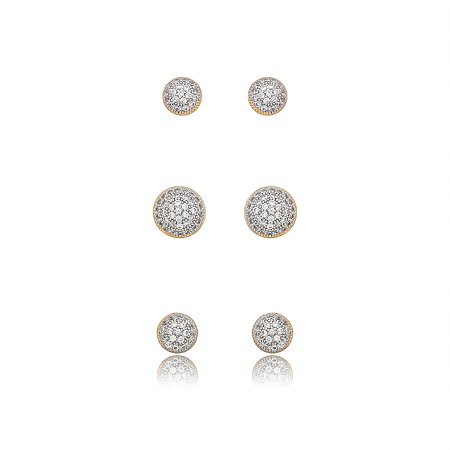 Trio cravejado de zirconia cristal banho em ouro 18k