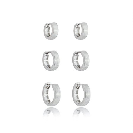 Trio de argola liso banho em rodio branco