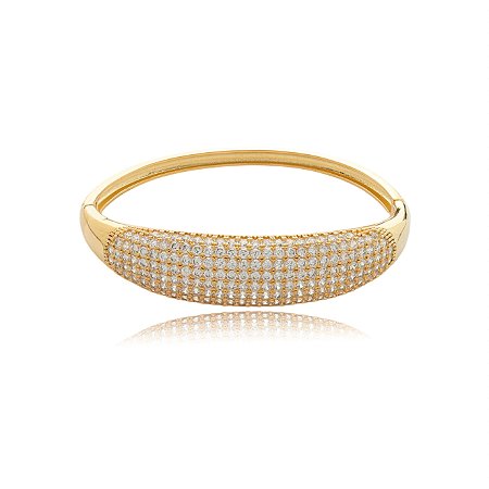 Bracelete dourado cravejado de zirconia cristal banho em ouro 18k