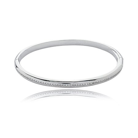 Bracelete cravejado de zirconia cristal banho em rodio branco