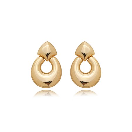 Brinco dourado liso banho em ouro 18K