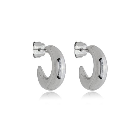 Brinco de argola liso banho em rodio branco