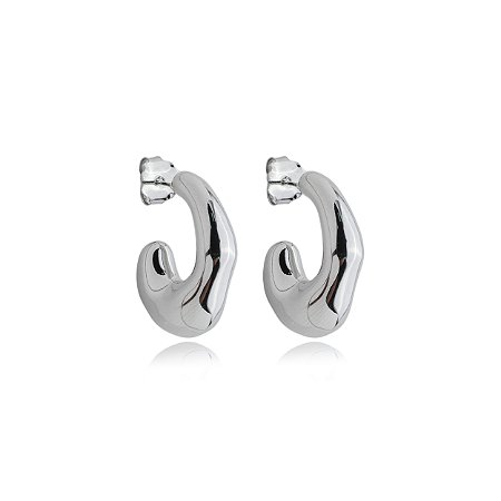Brinco de argola liso banho em rodio branco