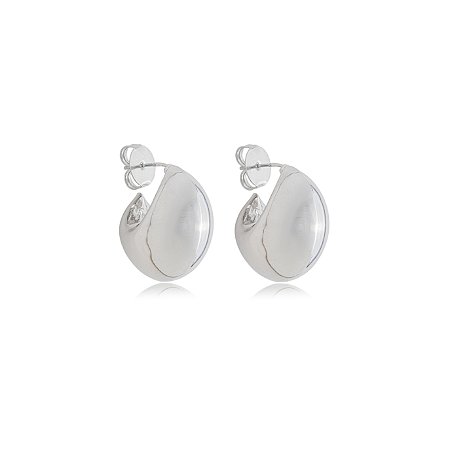 Brinco de argola liso banho em rodio branco
