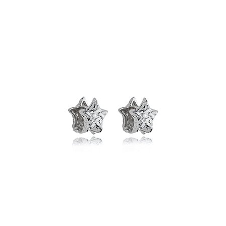 Brinco de argola martelado liso banho em rodio branco