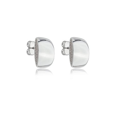 Brinco cravejado de zirconia cristal banho em rodio branco