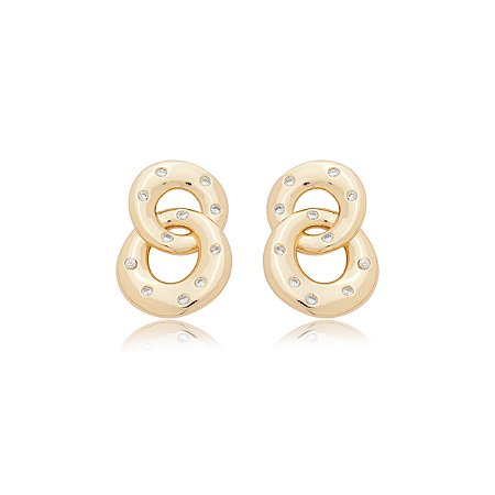 Brinco cravejado de zirconia cristal banho em ouro 18k