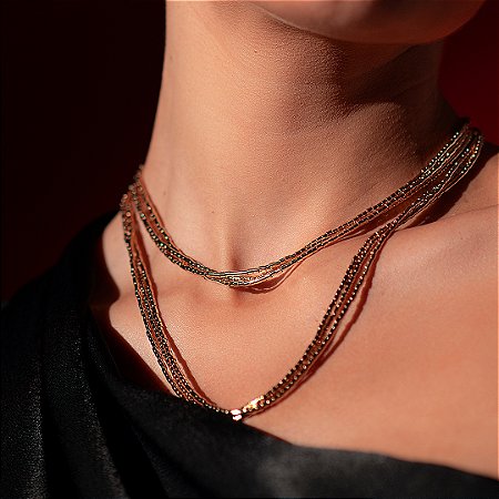 Colar de trio canutilho liso banho em ouro 18k