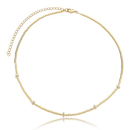 Colar de canutilho cravejado de zircônia cristal banho em ouro 18k