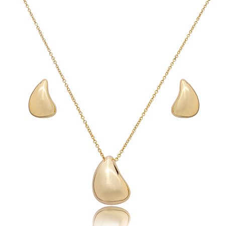 Conjunto de brinco e colar liso banho em ouro 18k