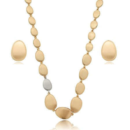 Conjunto de brinco e colar liso acetinado banho em ouro 18k