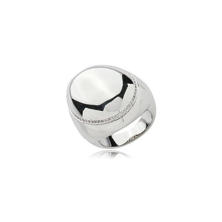 Anel cravejado de zirconia cristal banho em rodio branco