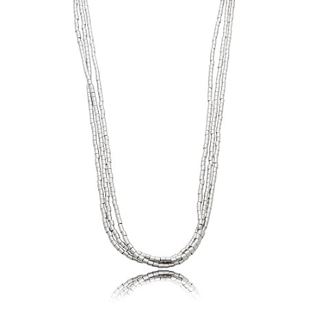 Colar trio de canutilho liso banho em rodio branco