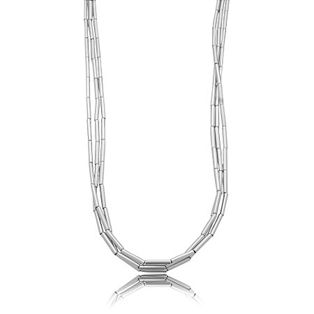 Colar trio de canutilho liso banho em rodio branco