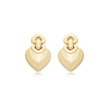 Brinco de coração liso banho em ouro 18k