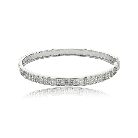 Bracelete cravejado de zirconia cristal banho em rodio branco