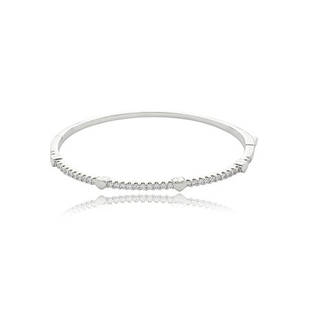 Bracelete de coração cravejado de zirconia cristal banho em rodio branco