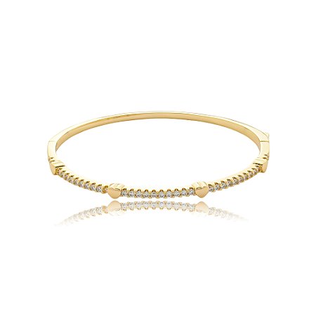 Bracelete de coração cravejado de zirconia cristal banho em ouro 18k
