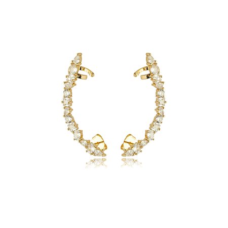 Brinco ear cuff cravejado de zirconia cristal banho em ouro 18k
