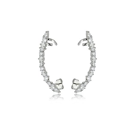 Brinco ear cuff cravejado de zirconia cristal banho em rodio branco