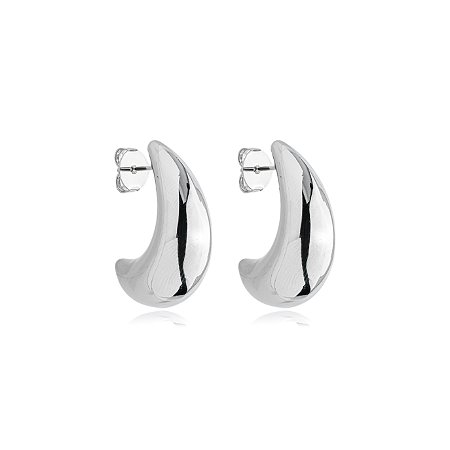 Brinco de argola liso banho em rodio branco