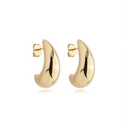 Brinco de argola dourado liso banho em ouro 18k