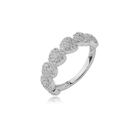 Anel cravejado de zirconia cristal banho em rodio branco