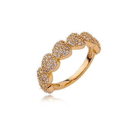 Anel dourado com zirconia cristal banho em ouro 18k