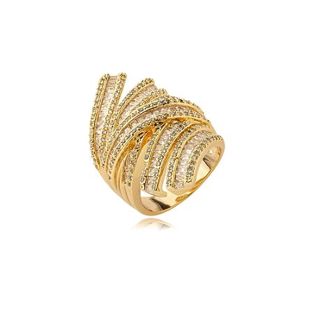 Anel dourado com zirconia cristal banho em ouro 18k