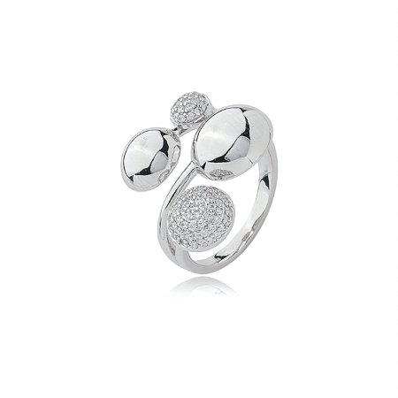 Anel cravejado de zirconia cristal banho em rodio branco