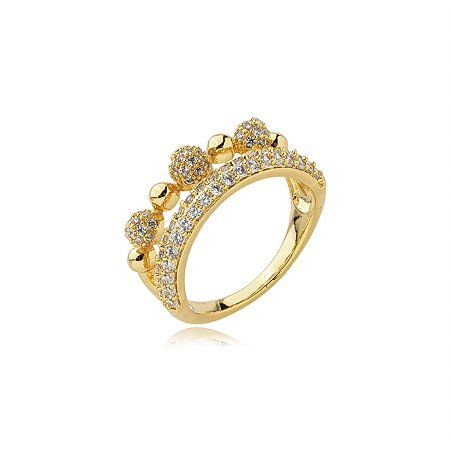 Anel dourado com zirconia cristal banho em ouro 18k