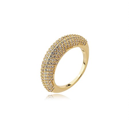Anel dourado com zirconia cristal banho em ouro 18k