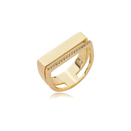 Anel dourado com zirconia cristal banho em ouro 18k