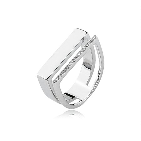 Anel cravejado de zirconia cristal banho em rodio branco