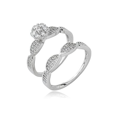 Dupla de aneis cravejado de zirconia cristal banho em rodio branco