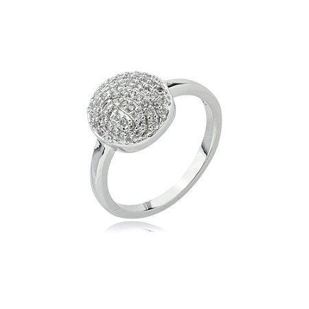 Anel cravejado de zirconia cristal banho em rodio branco