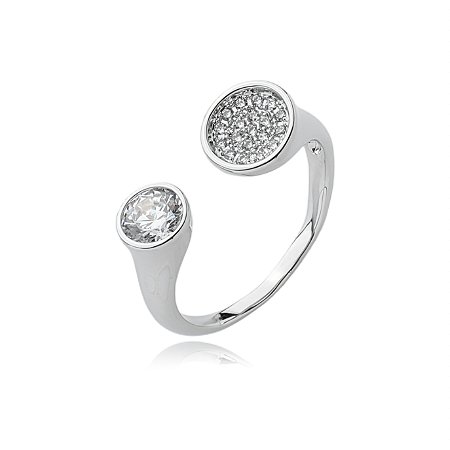 Anel cravejado de zirconia cristal banho em rodio branco
