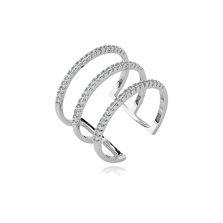 Anel cravejado de zirconia cristal banho em rodio branco