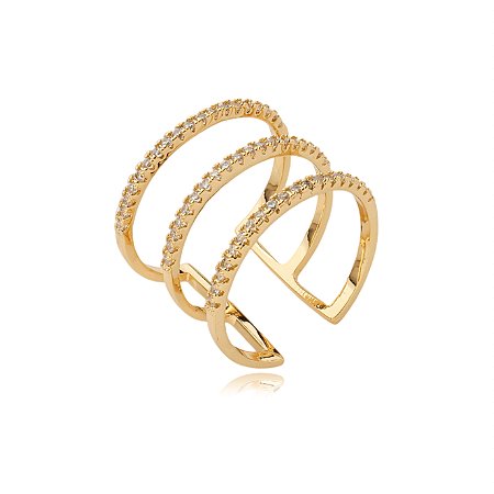 Anel dourado com zirconia cristal banho em ouro 18k