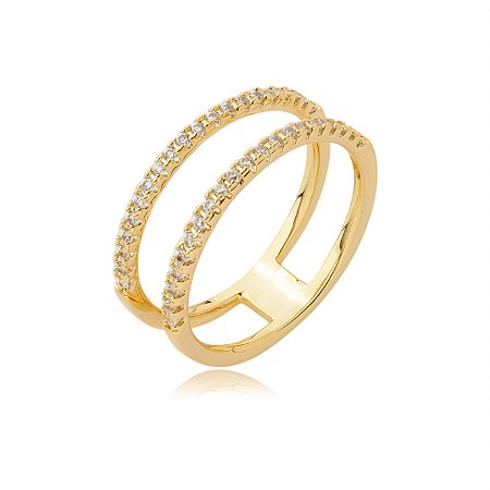Anel dourado com zirconia cristal banho em ouro 18k