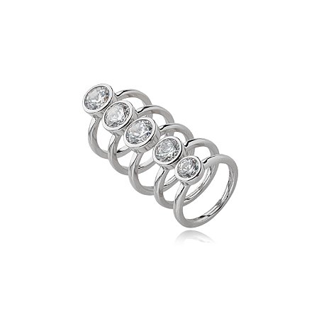 Conjunto de anel com zirconia cristal banho em rodio branco