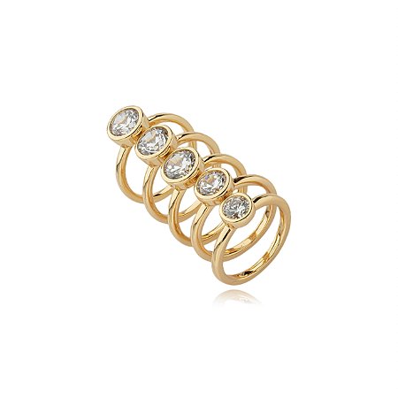 Conjunto de anel com zirconia cristal banho em ouro 18k
