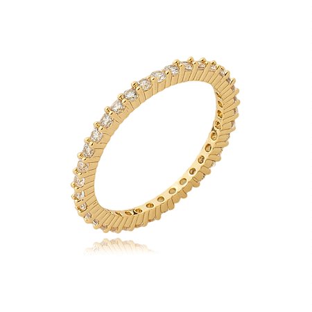 Anel dourado com zirconia cristal banho em ouro 18k