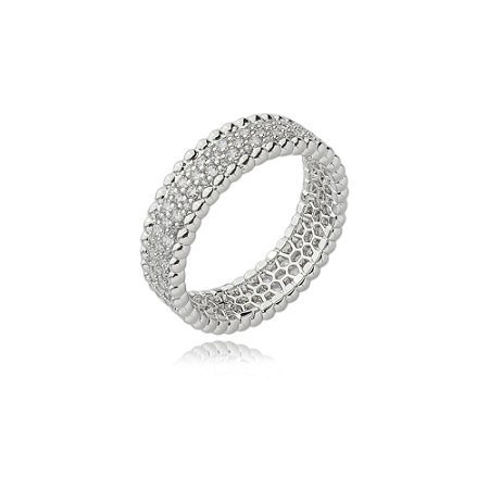 Anel cravejado de zirconia cristal banho em rodio branco