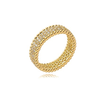 Anel dourado com zirconia cristal banho em ouro 18k