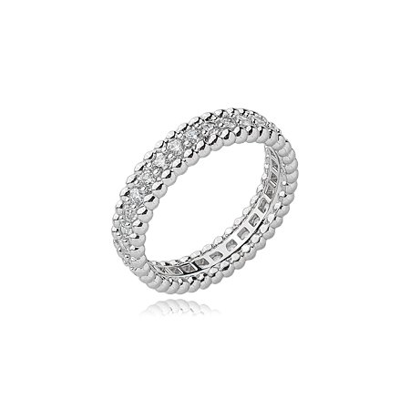 Anel cravejado de zirconia cristal banho em rodio branco