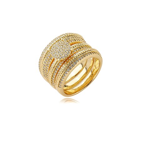 Anel dourado com zirconia cristal banho em ouro 18k