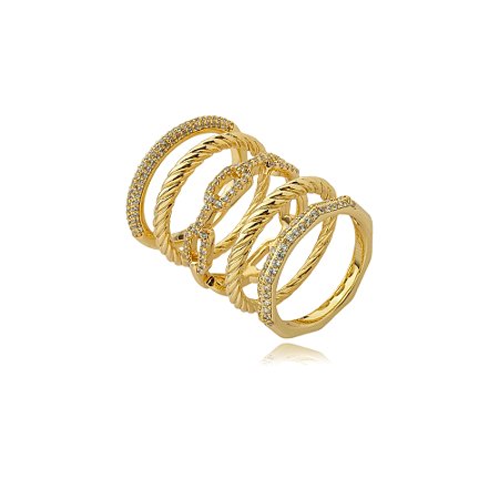 Conjunto de anel com zirconia cristal banho em ouro 18k